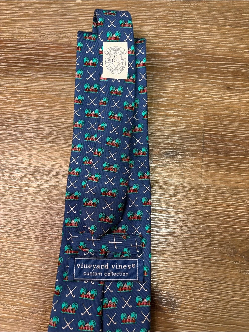 Silk Navy Golf Pattern Tie Colonial Country Gold Club Vineyard Vines